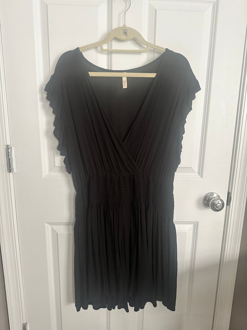 Elan Women's Short Sleeve Black Smocked Waist Dress XL